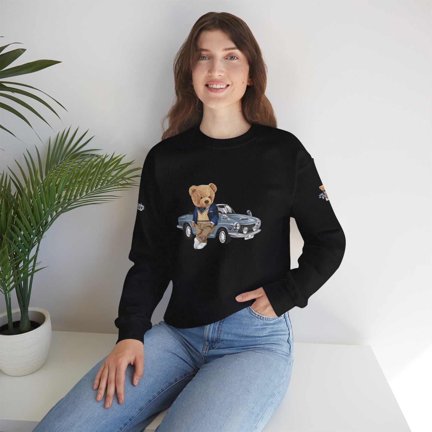 Princess Grace Stylish Crewneck Sweatshirt with Bear and Car Design