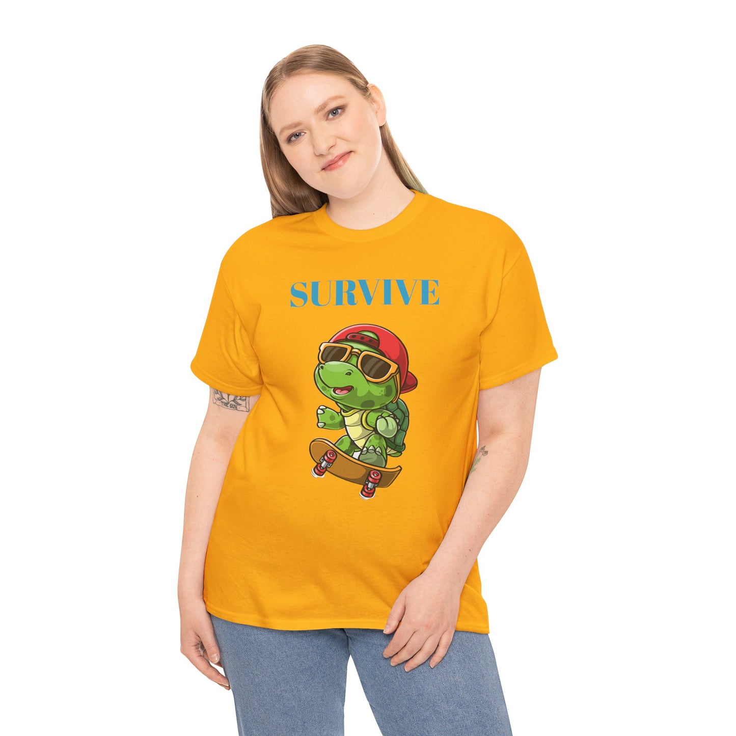 Princess Grace Cool Skateboarding Turtle Tee "Survive" Unisex Cotton T-Shirt for Fun Lovers