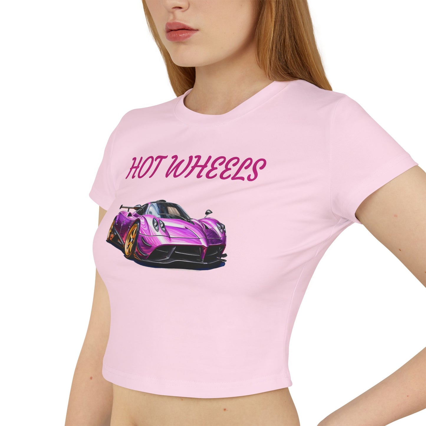 Princess Grace Women's Hot Wheels Baby Tee Cute Pink Race Car Graphic T-Shirt