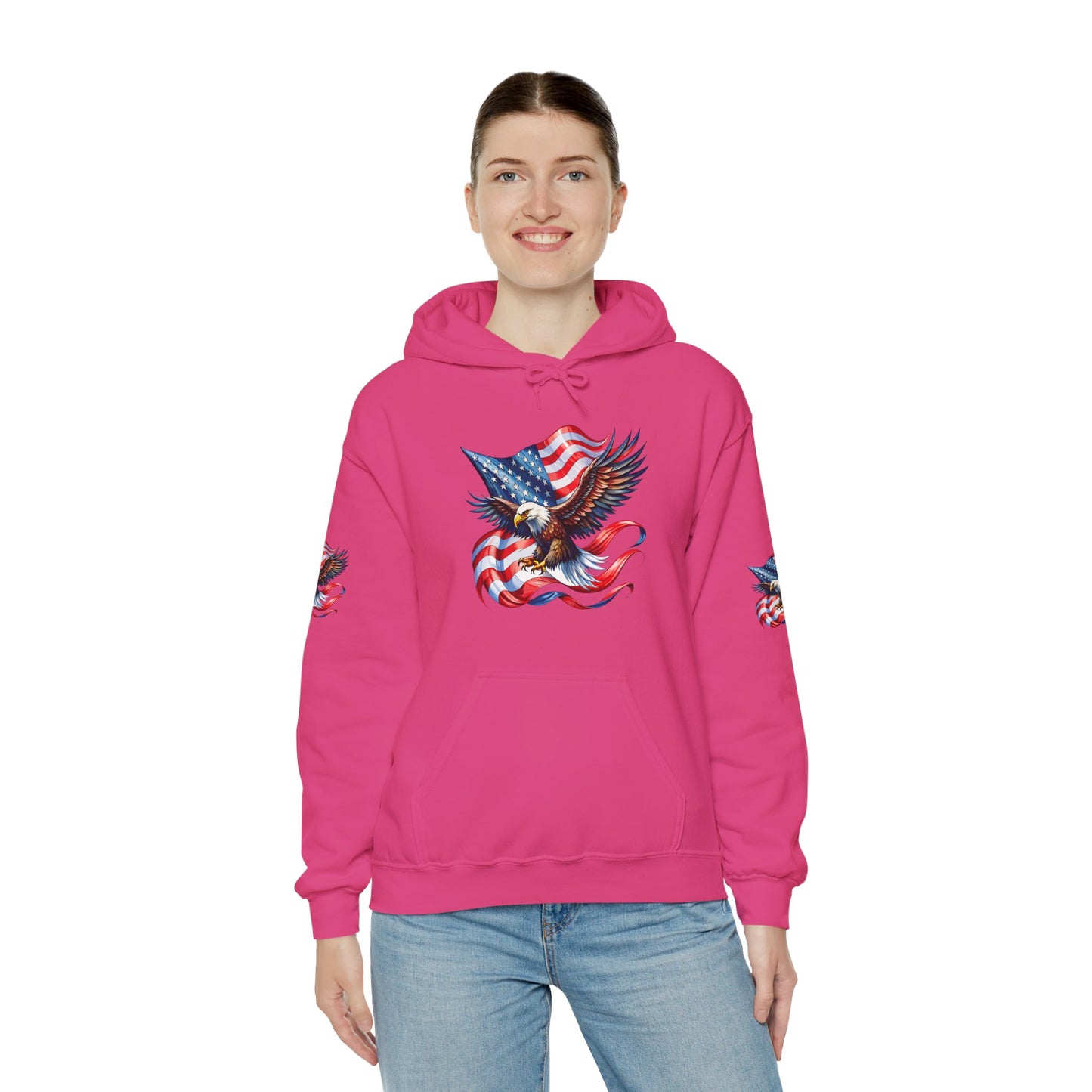 Princess Grace Patriotic Eagle Hoodie Unisex Heavy Blend Sweatshirt with American Flag Design