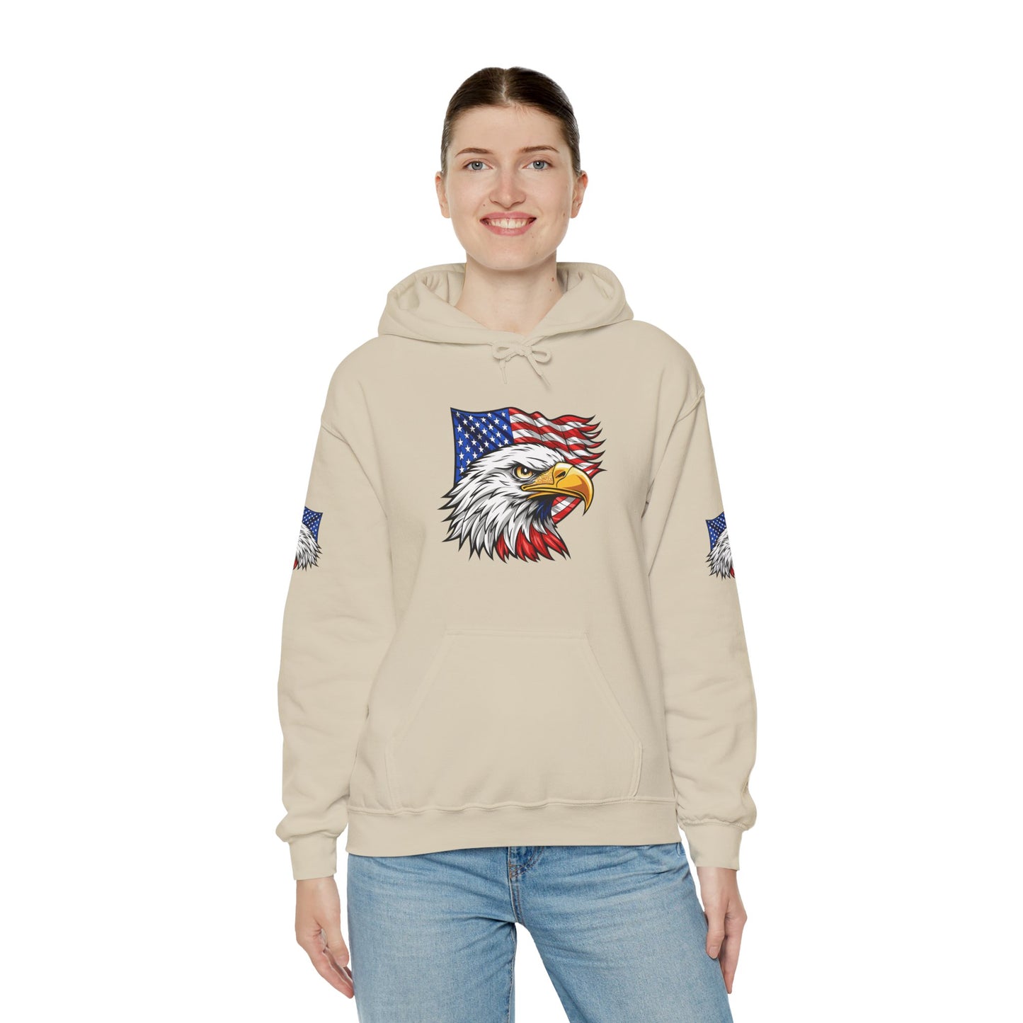 Princess Grace Patriotic Eagle Hoodie Unisex Heavy Blend Sweatshirt with American Flag Design