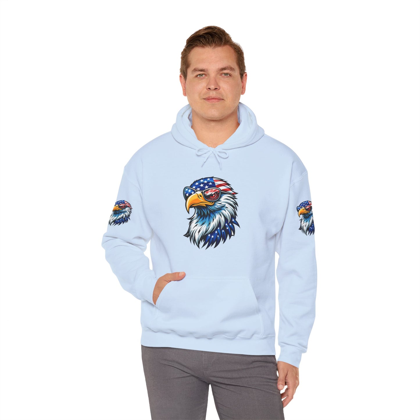 Princess Grace Patriotic Eagle Hoodie Unisex Heavy Blend Sweatshirt with USA Flag Design