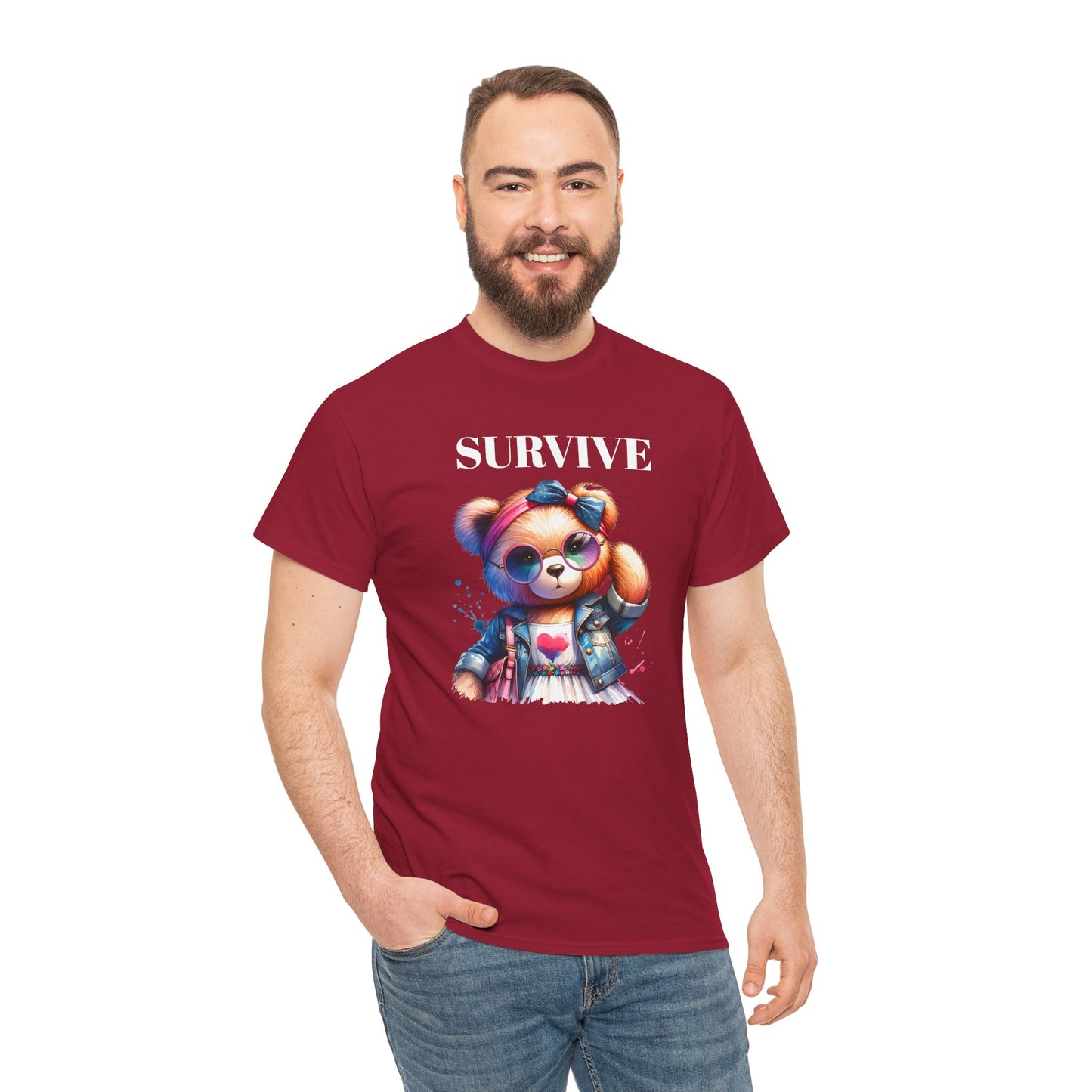 Princess Grace Survive Bear Unisex Heavy Cotton Tee Cute Graphic Tee for Casual Adventures