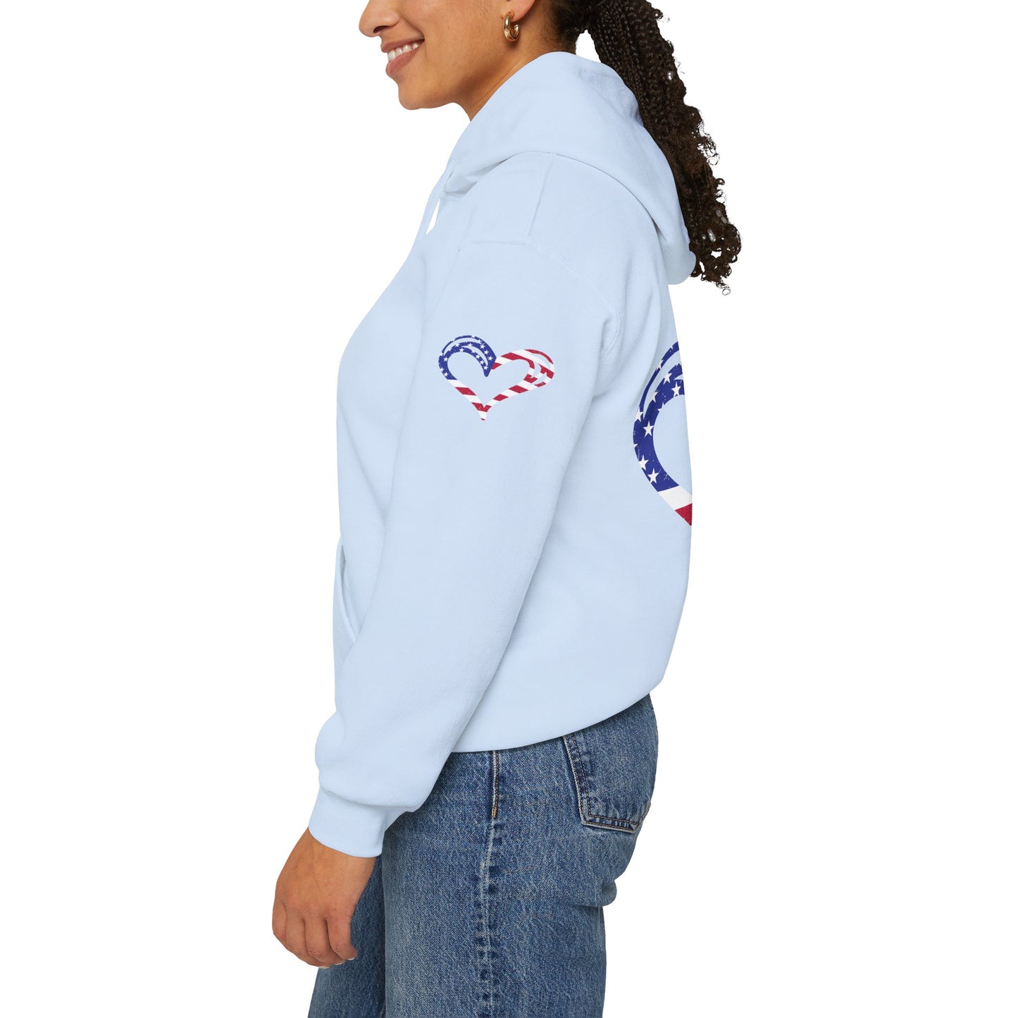 Princess Grace Patriotic Heart Unisex Hoodie Comfortable Heavy Blend Sweatshirt for Independence Day and Everyday Wear