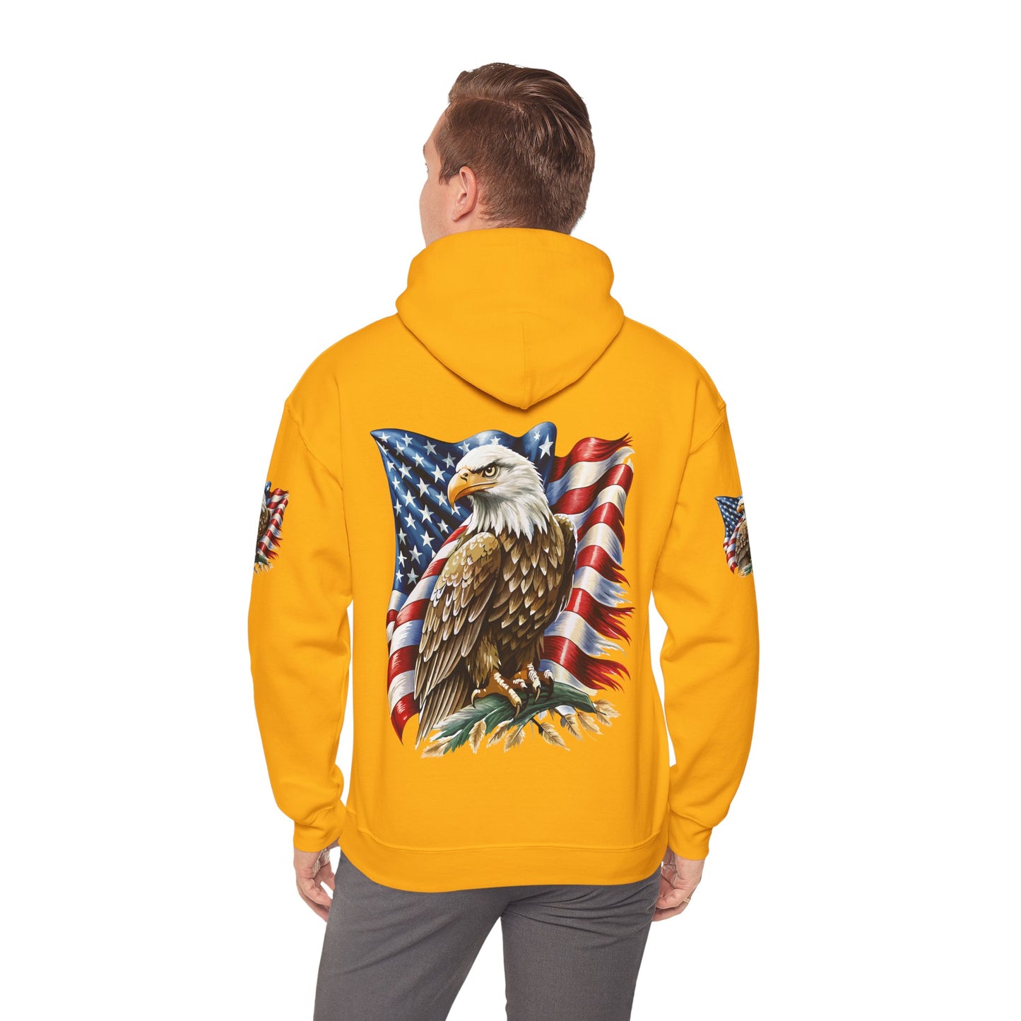 Princess Grace Patriotic Eagle Hooded Sweatshirt Unisex Heavy Blend Perfect for Memorial Day & Independence Day
