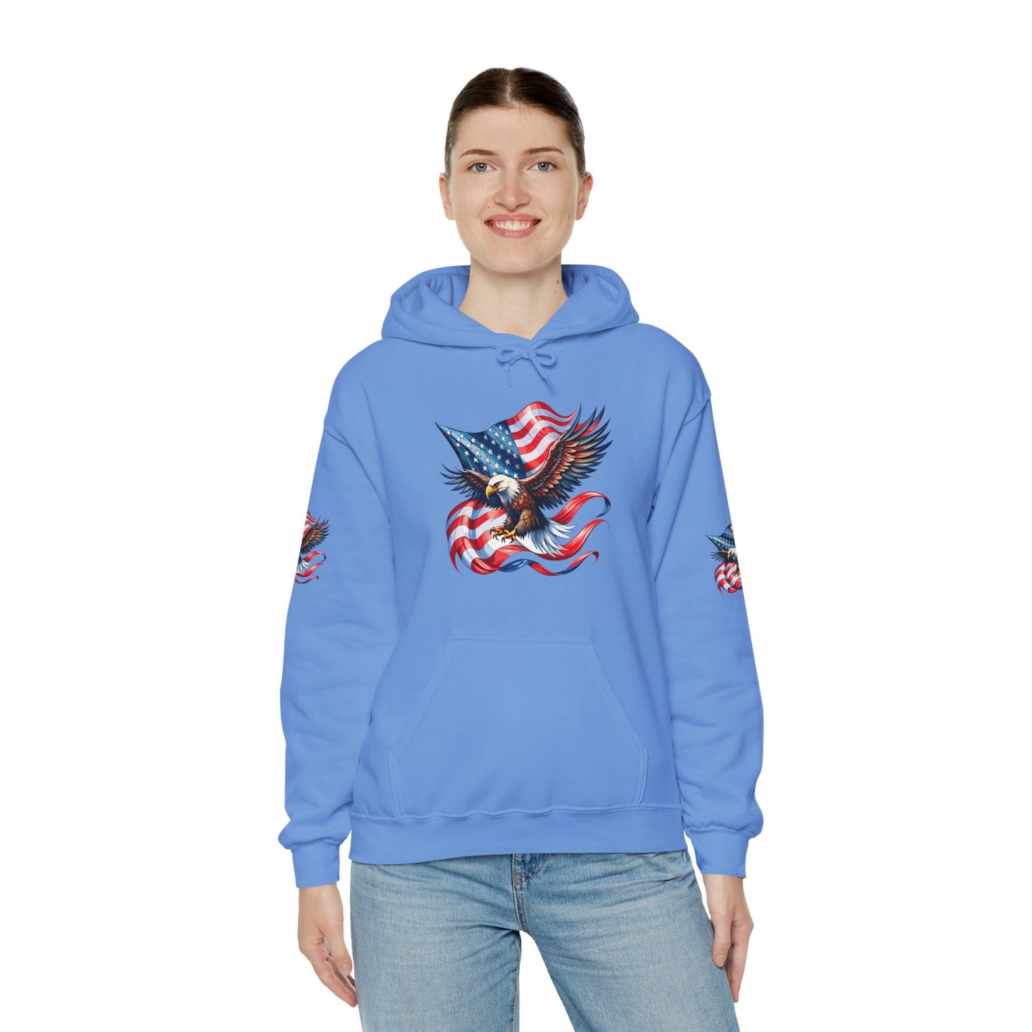 Princess Grace Patriotic Eagle Hoodie Unisex Heavy Blend Sweatshirt with American Flag Design