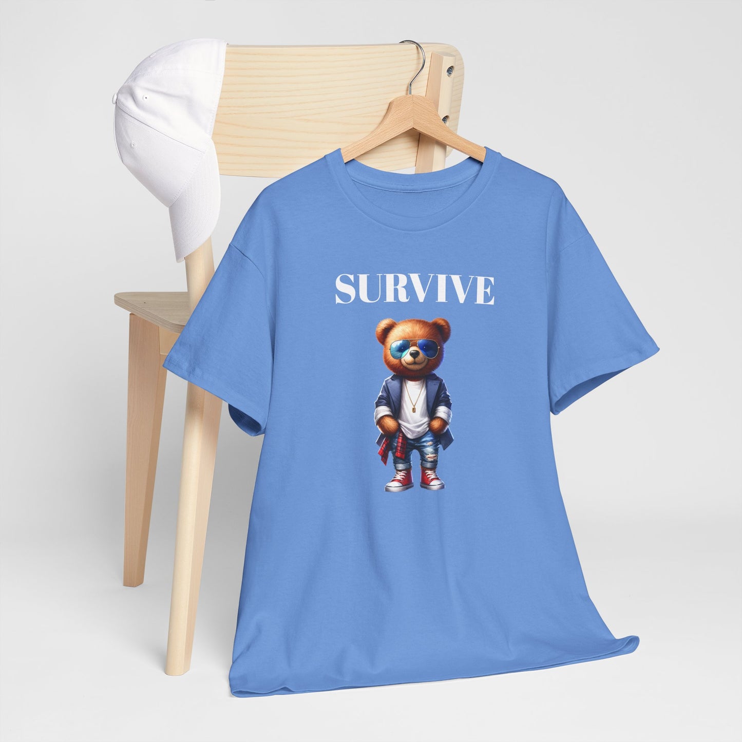 Princess Grace Survive Bear Unisex Heavy Cotton Tee Playful Graphic Tee for Trendy Style