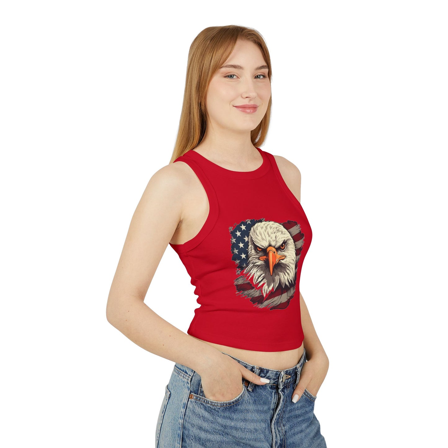 Princess Grace Patriotic Women's Micro Rib Racer Tank Top USA Eagle Design