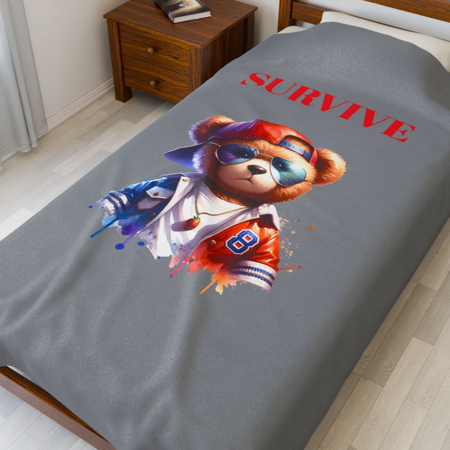 Princess Grace Survive Bear Velveteen Plush Blanket Cozy & Fun Gift for Kids