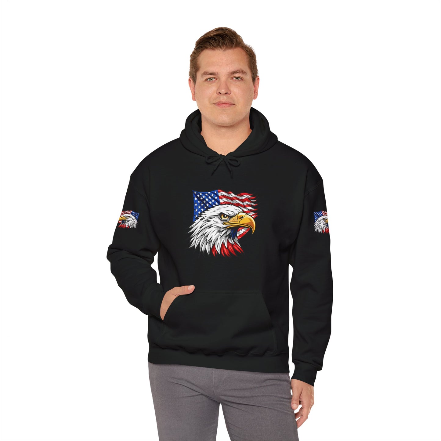 Princess Grace Patriotic Eagle Hoodie Unisex Heavy Blend Sweatshirt with American Flag Design