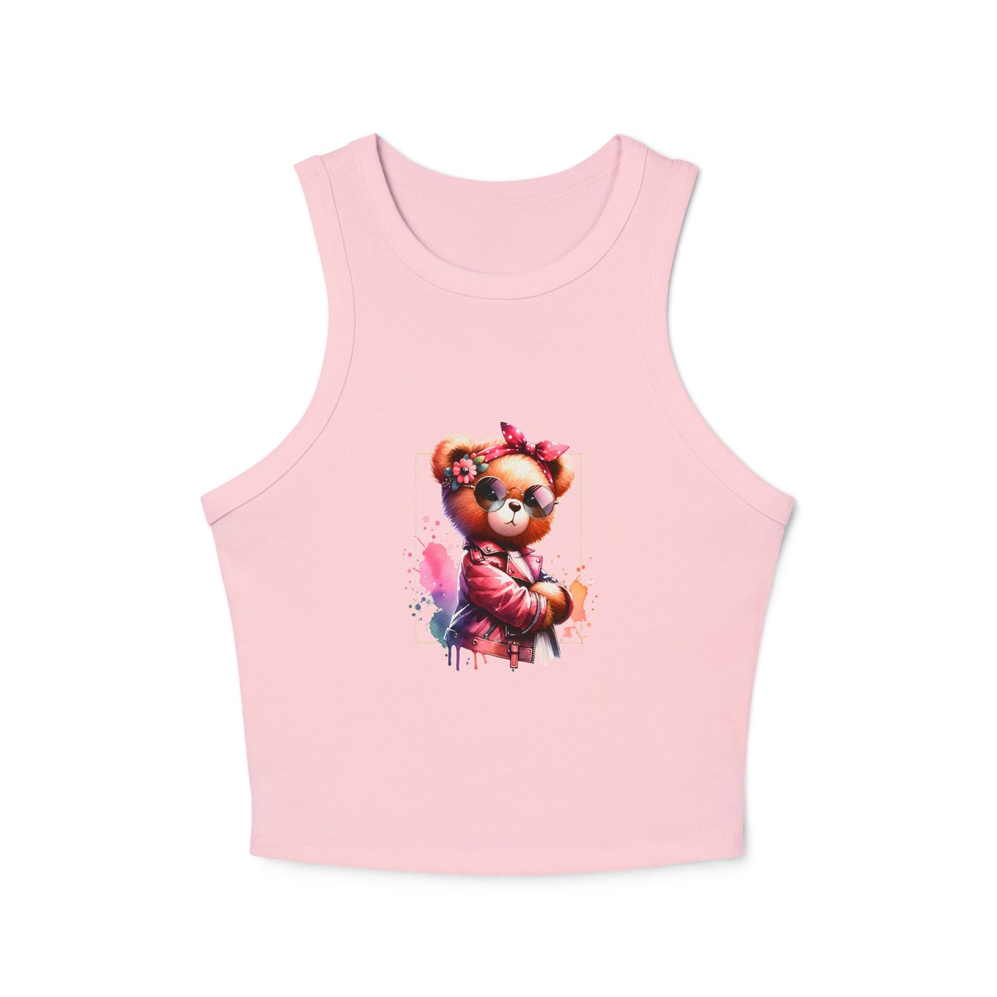 Princess Grace Cute Floral Teddy Bear Racer Tank Top for Women
