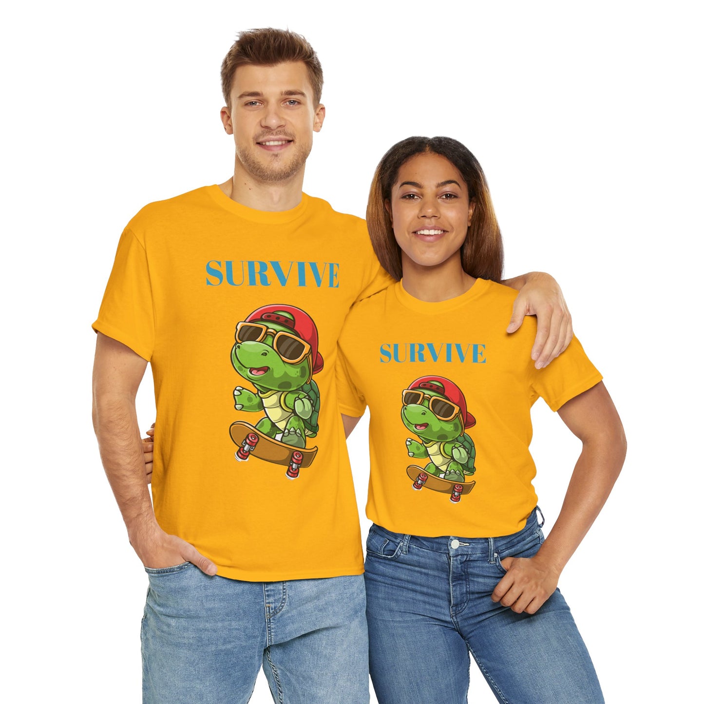 Princess Grace Cool Skateboarding Turtle Tee "Survive" Unisex Cotton T-Shirt for Fun Lovers