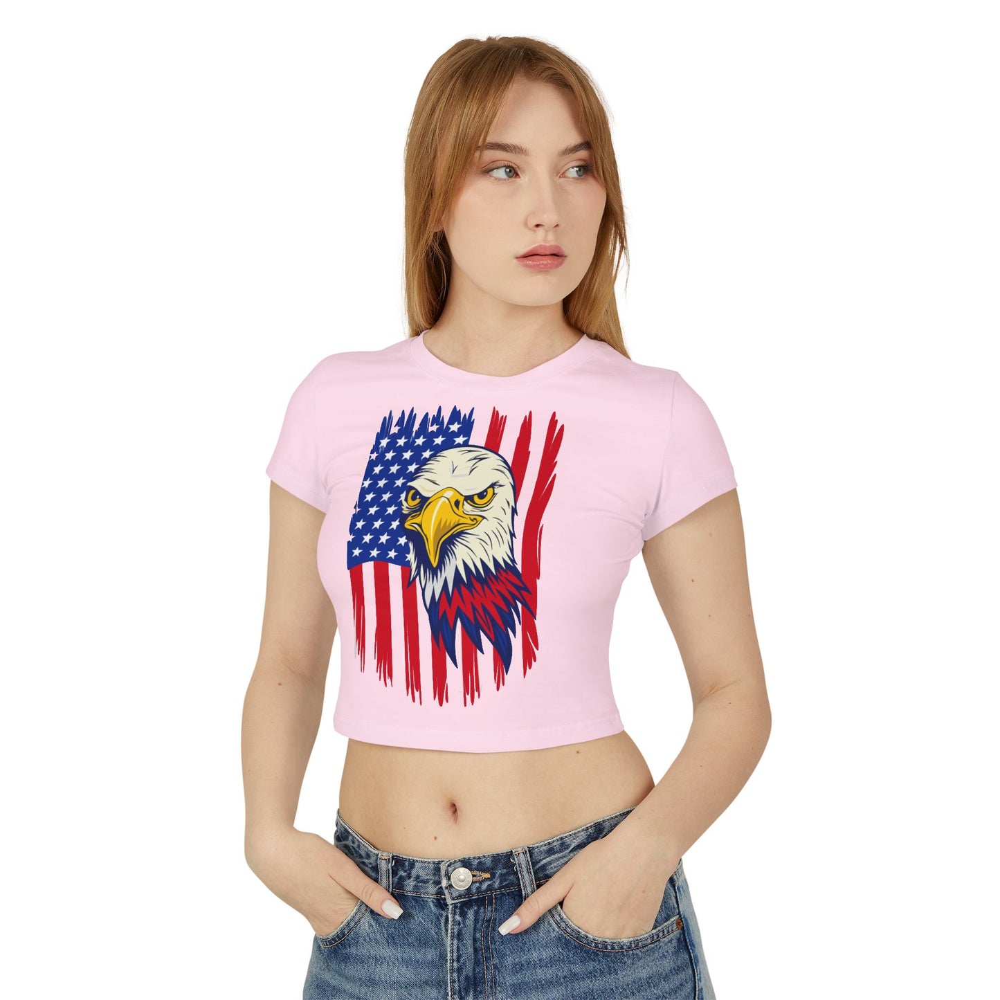 Princess Grace Patriotic Eagle Women's Baby Tee USA Graphic T-Shirt for Independence Day