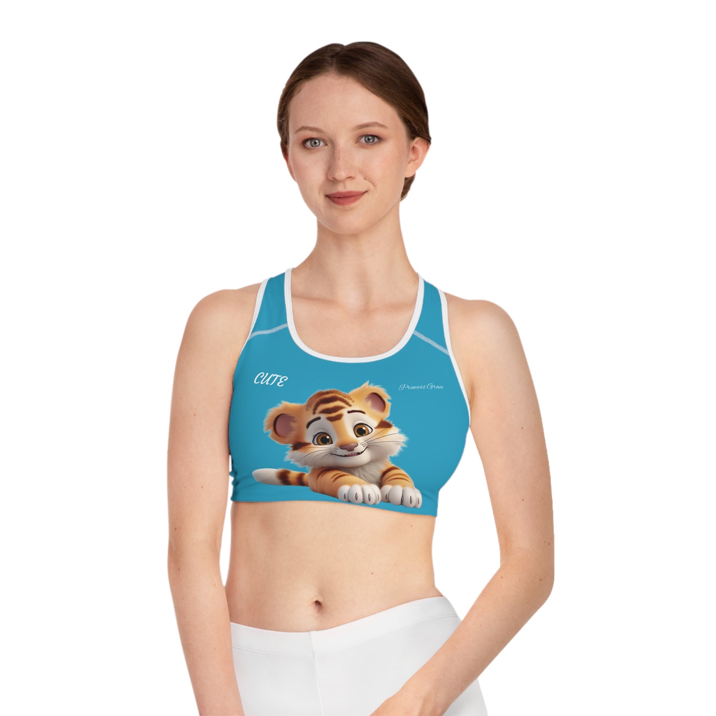 Princess Grace Cute Tiger Graphic Sports Bra for Active Lifestyle