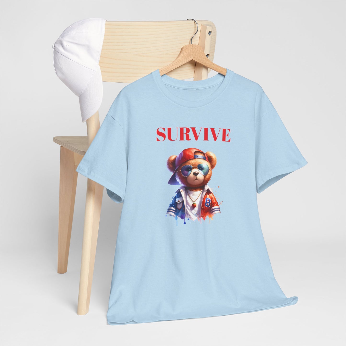 Princess Grace Survive Bear Unisex Heavy Cotton Tee Casual Graphic T-Shirt for Adventure Lovers