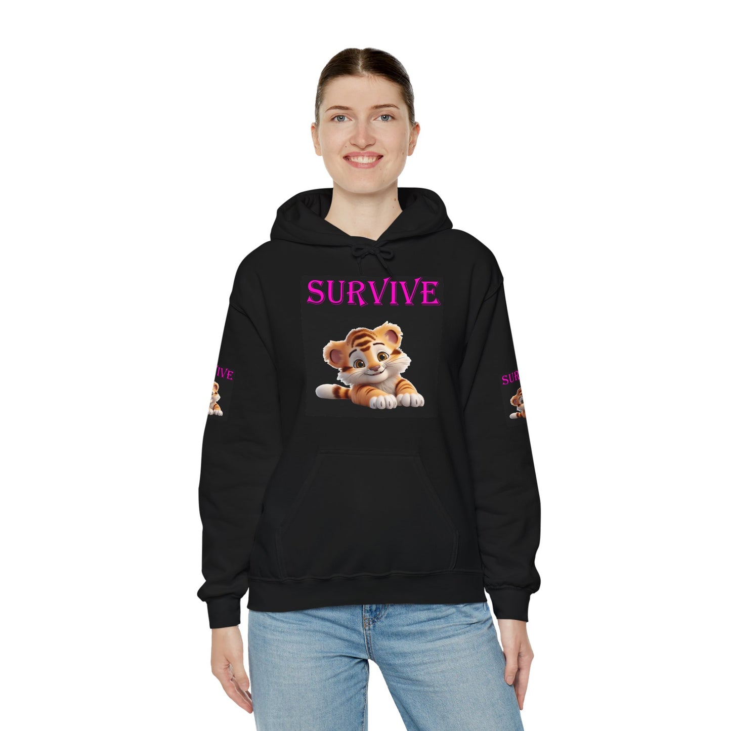 Princess Grace Cute Tiger 'SURVIVE' Unisex Hooded Sweatshirt Perfect for Animal Lovers