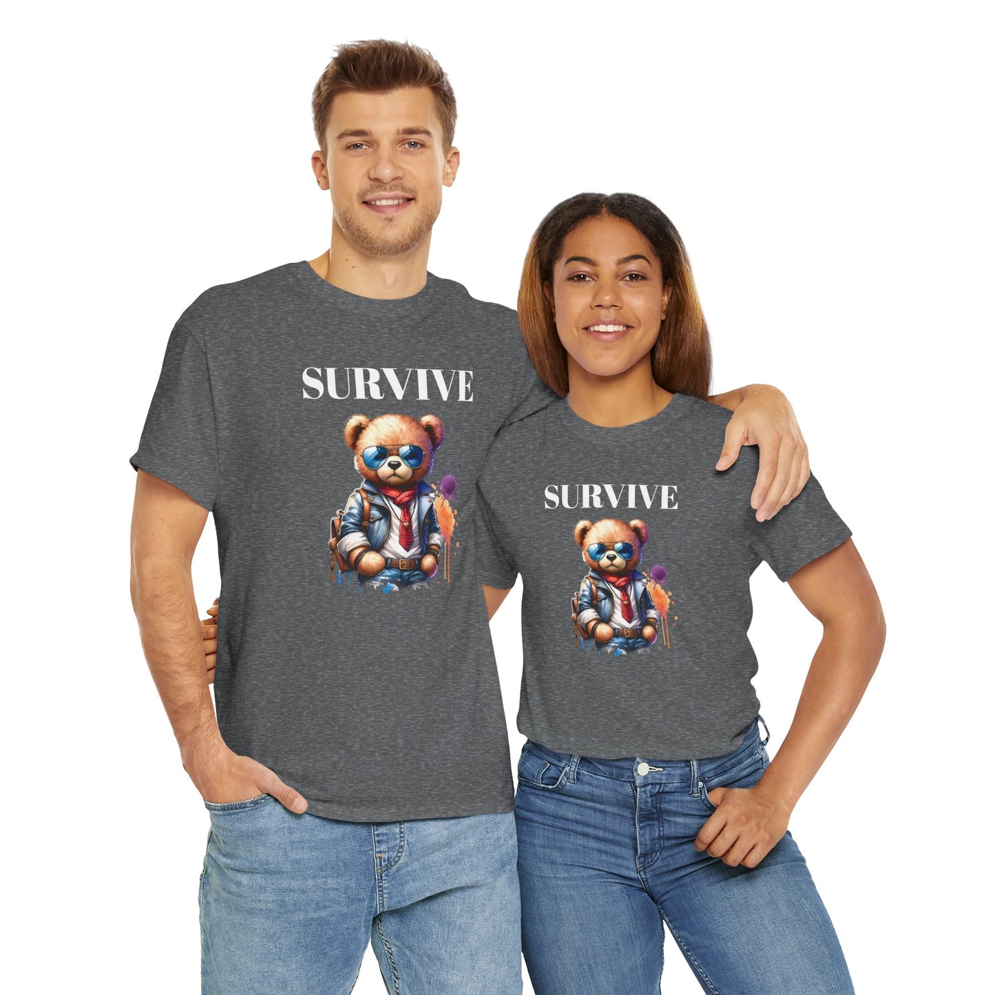 Princess Grace Survive Graphic Unisex Heavy Cotton Tee Streetwear Style with Bear Design