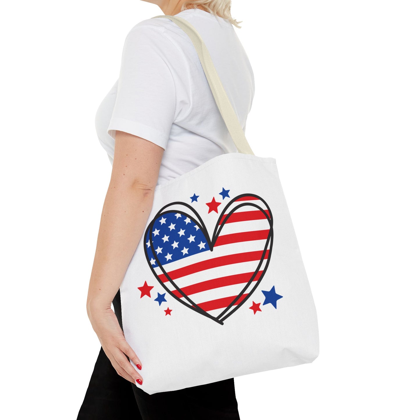 Princess Grace Patriotic Heart Tote Bag Red, White & Blue Love