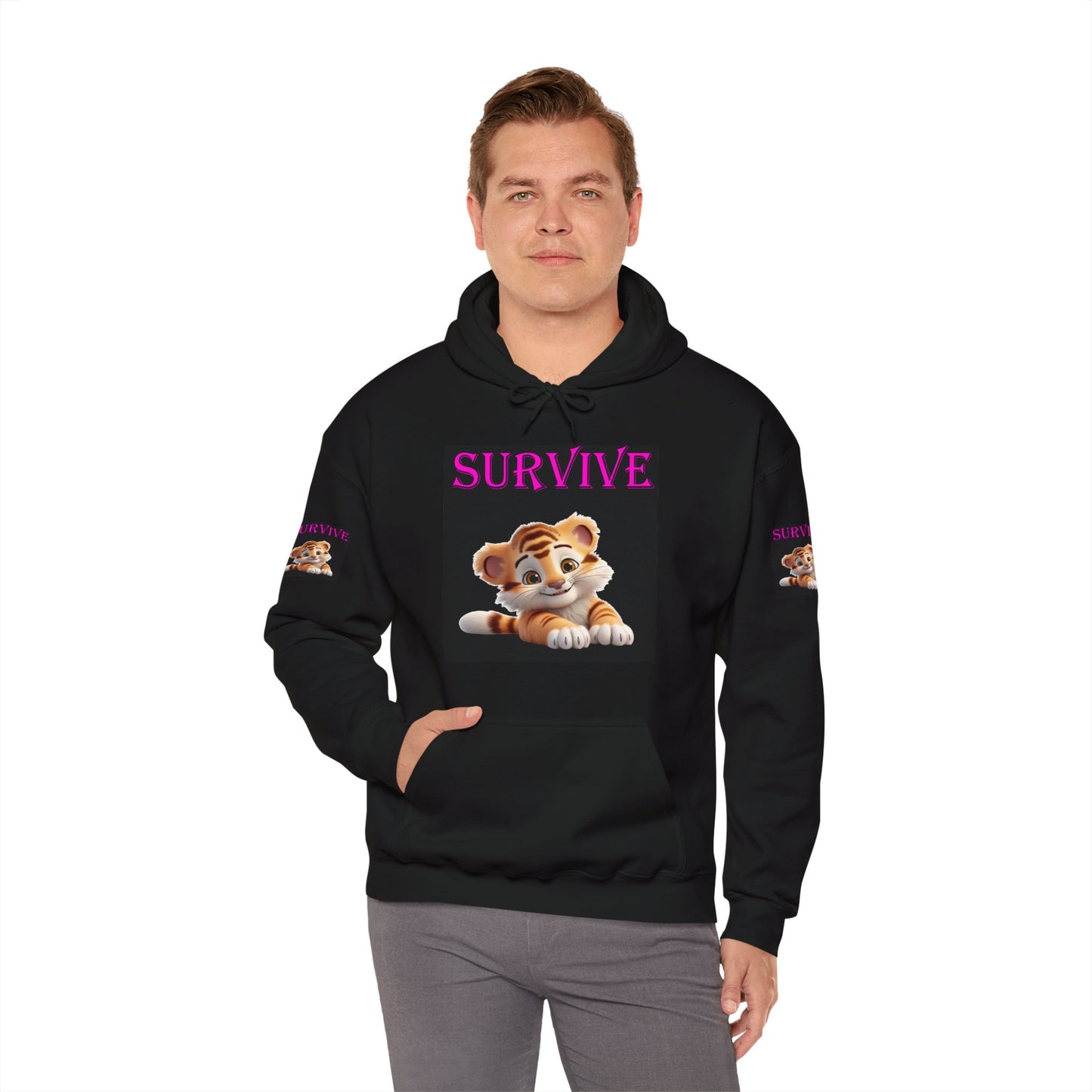 Princess Grace Cute Tiger 'SURVIVE' Unisex Hooded Sweatshirt Perfect for Animal Lovers