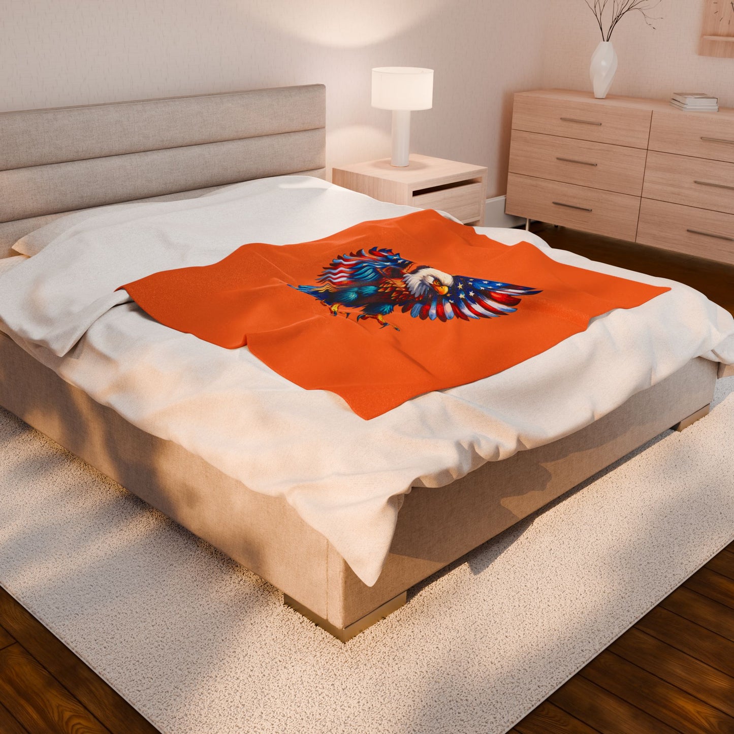 Princess Grace Patriotic Eagle Velveteen Plush Blanket Cozy American Spirit Decor
