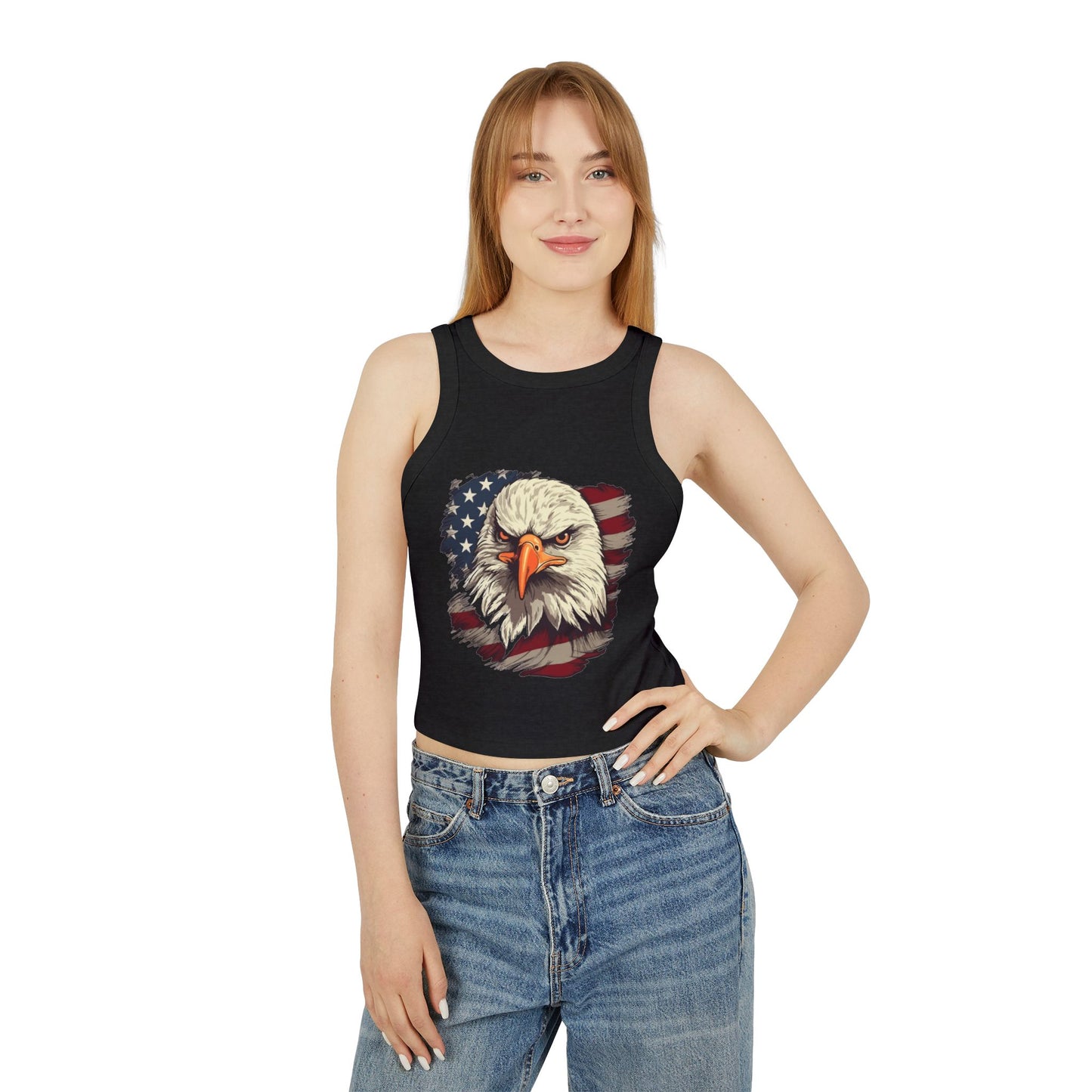 Princess Grace Patriotic Women's Micro Rib Racer Tank Top USA Eagle Design