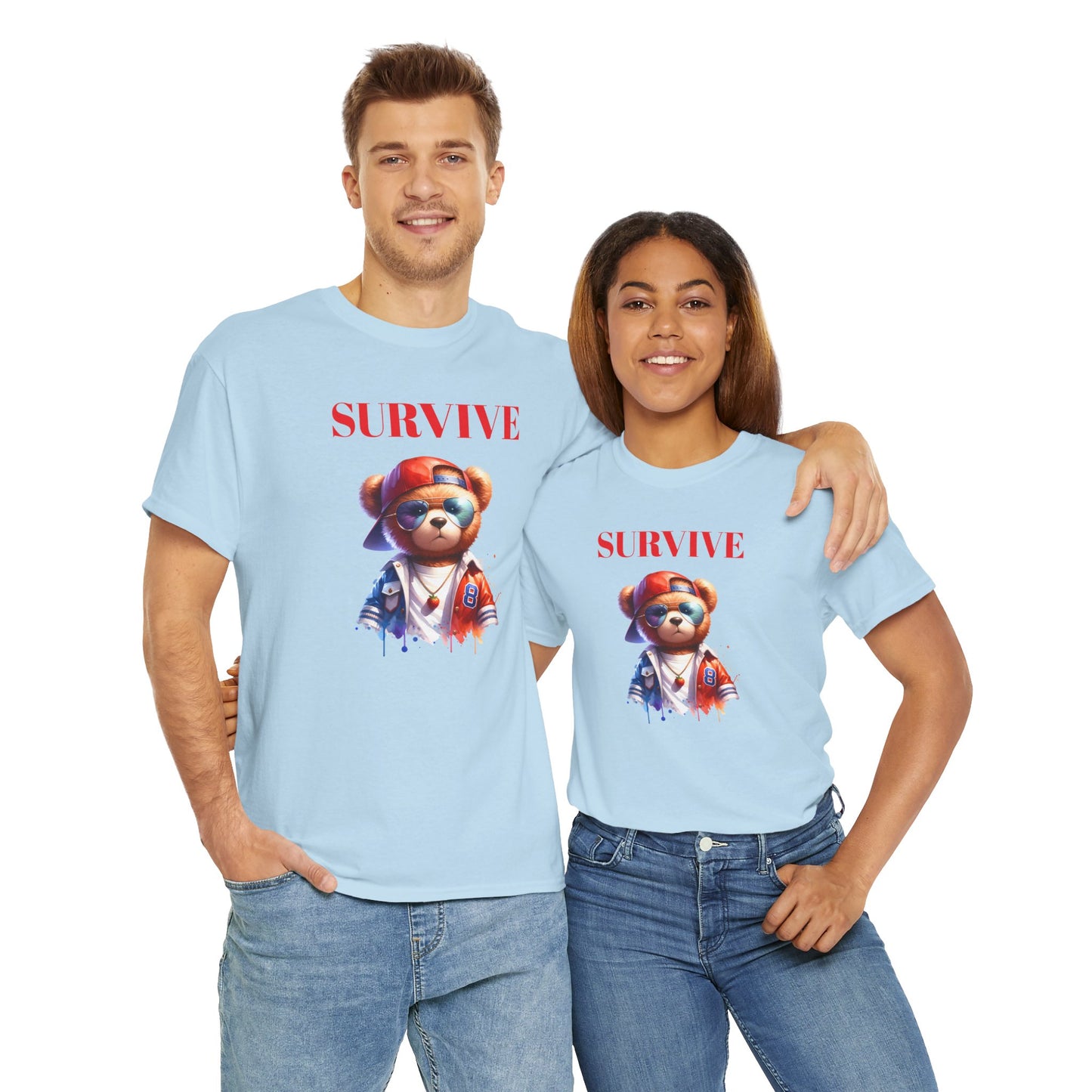 Princess Grace Survive Bear Unisex Heavy Cotton Tee Casual Graphic T-Shirt for Adventure Lovers