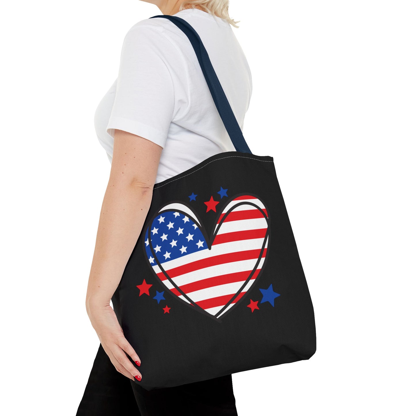 Princess Grace Patriotic Heart Tote Bag USA Flag Design for Holidays & Everyday Use