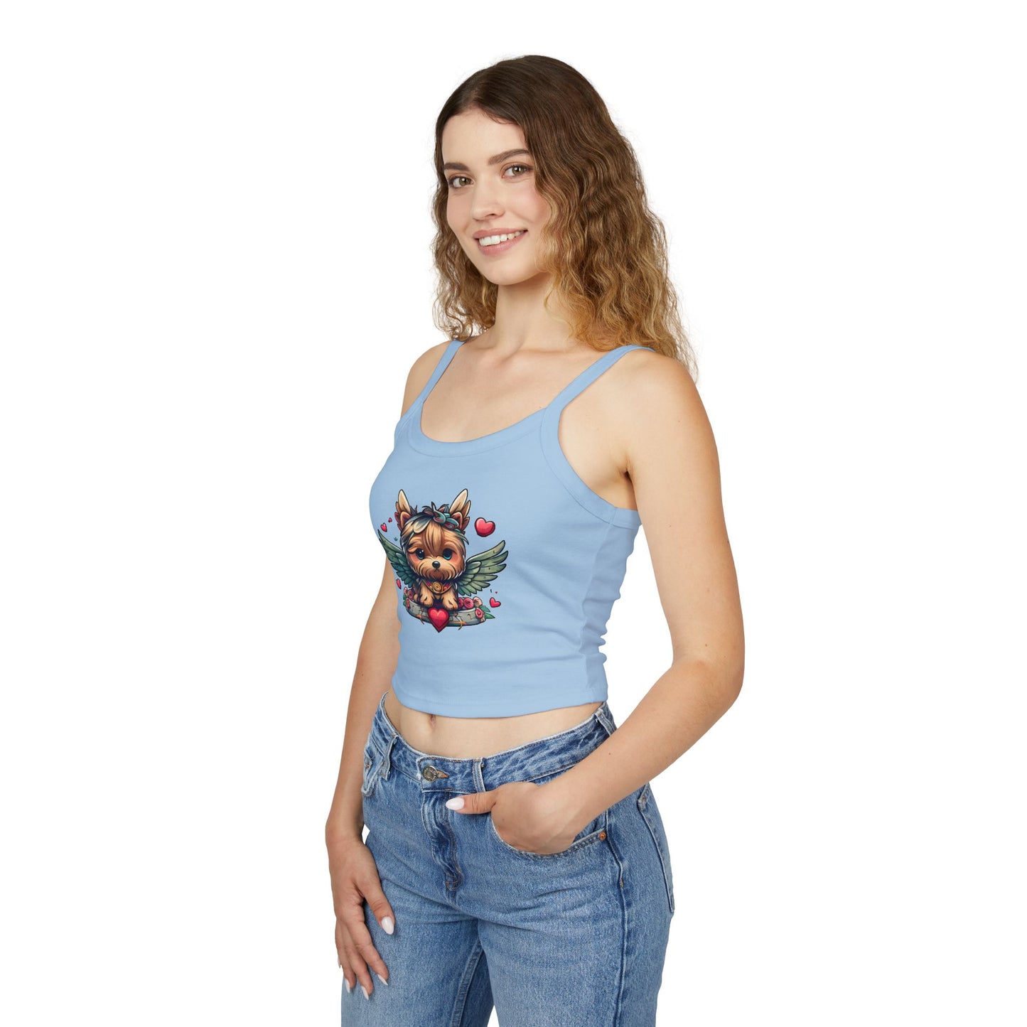 Princess Grace Adorable Yorkie Angel Women's Spaghetti Strap Tank Top Cute Dog Graphic
