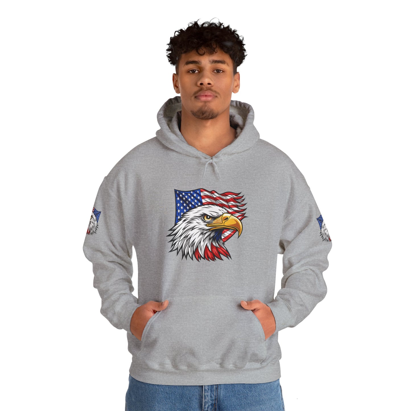 Princess Grace Patriotic Eagle Hoodie Unisex Heavy Blend Sweatshirt with American Flag Design
