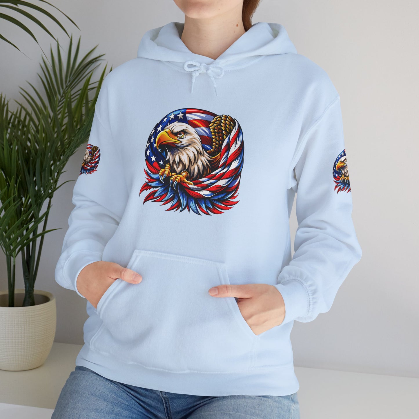 Princess Grace Patriotic Eagle Hoodie Unisex Heavy Blend Sweatshirt with American Flag Design