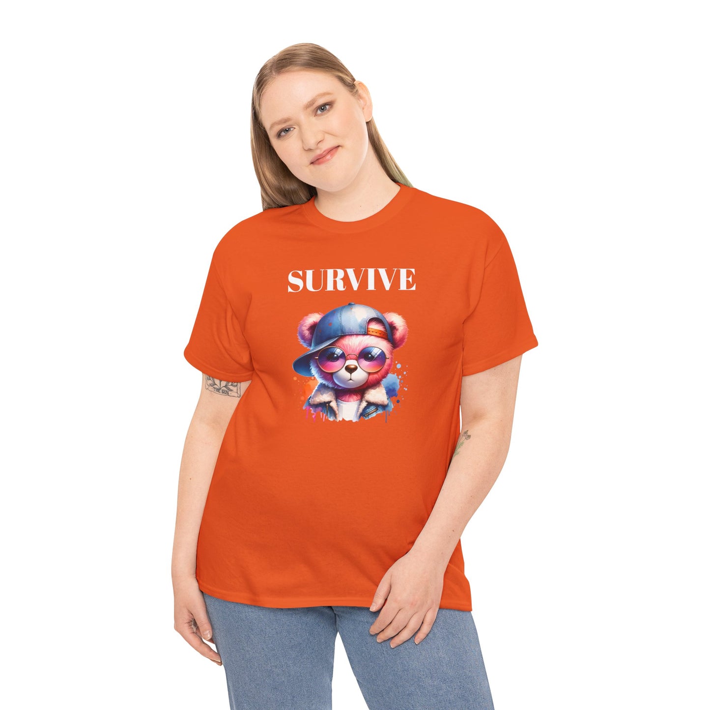Princess Grace Survive Bear Graphic Unisex Heavy Cotton Tee Trendy and Fun Fashion for All Occasions