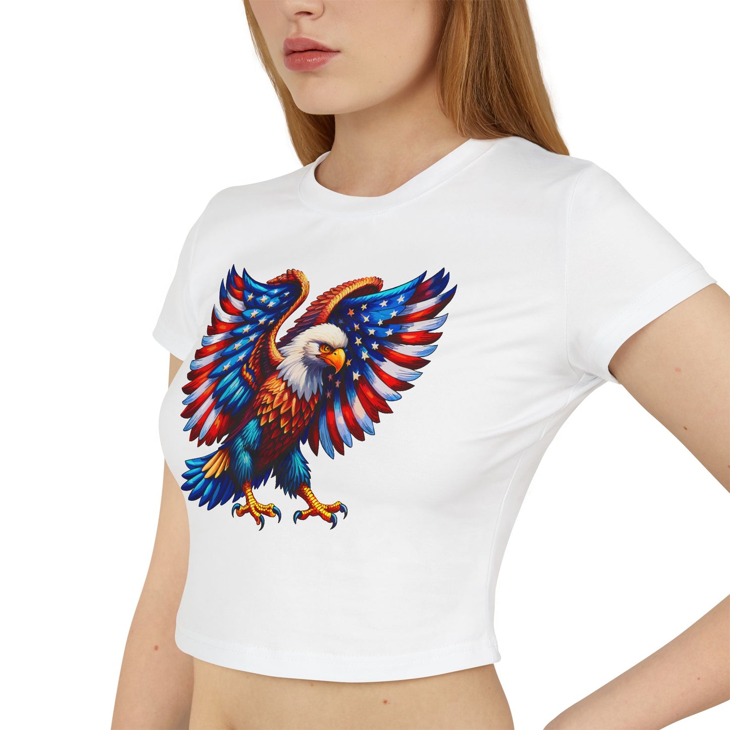 Princess Grace Patriotic Eagle Women's Baby Tee USA Flag Design