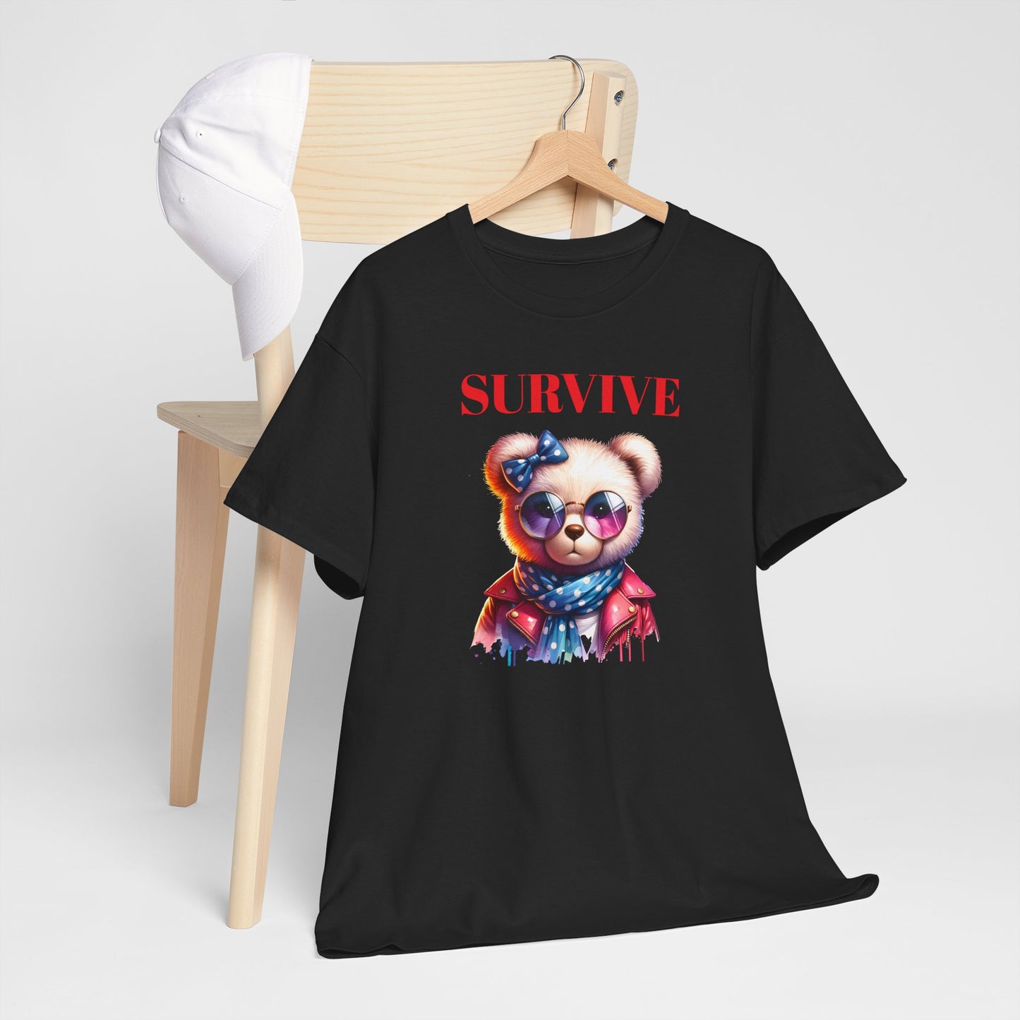 Princess Grace Survive Bear Unisex Heavy Cotton Tee Trendy Graphic Shirt for Casual Wear