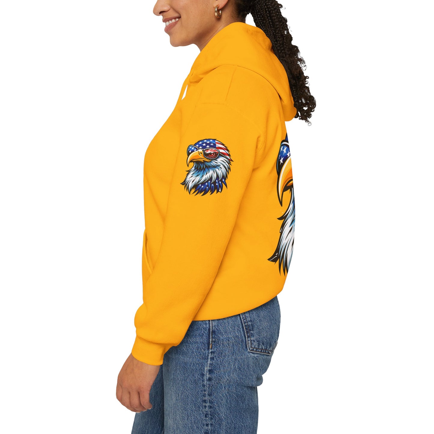 Princess Grace Patriotic Eagle Hoodie Unisex Heavy Blend Sweatshirt with USA Flag Design