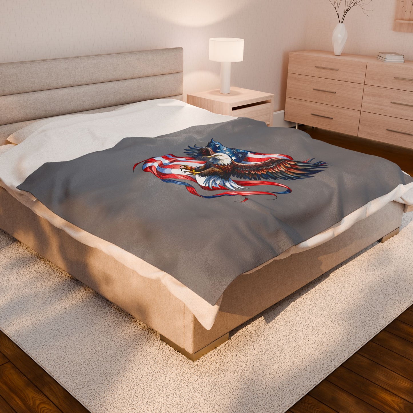 Princess Grace Patriotic Eagle Velveteen Plush Blanket Cozy Flag Design for Independence Day & Celebrations