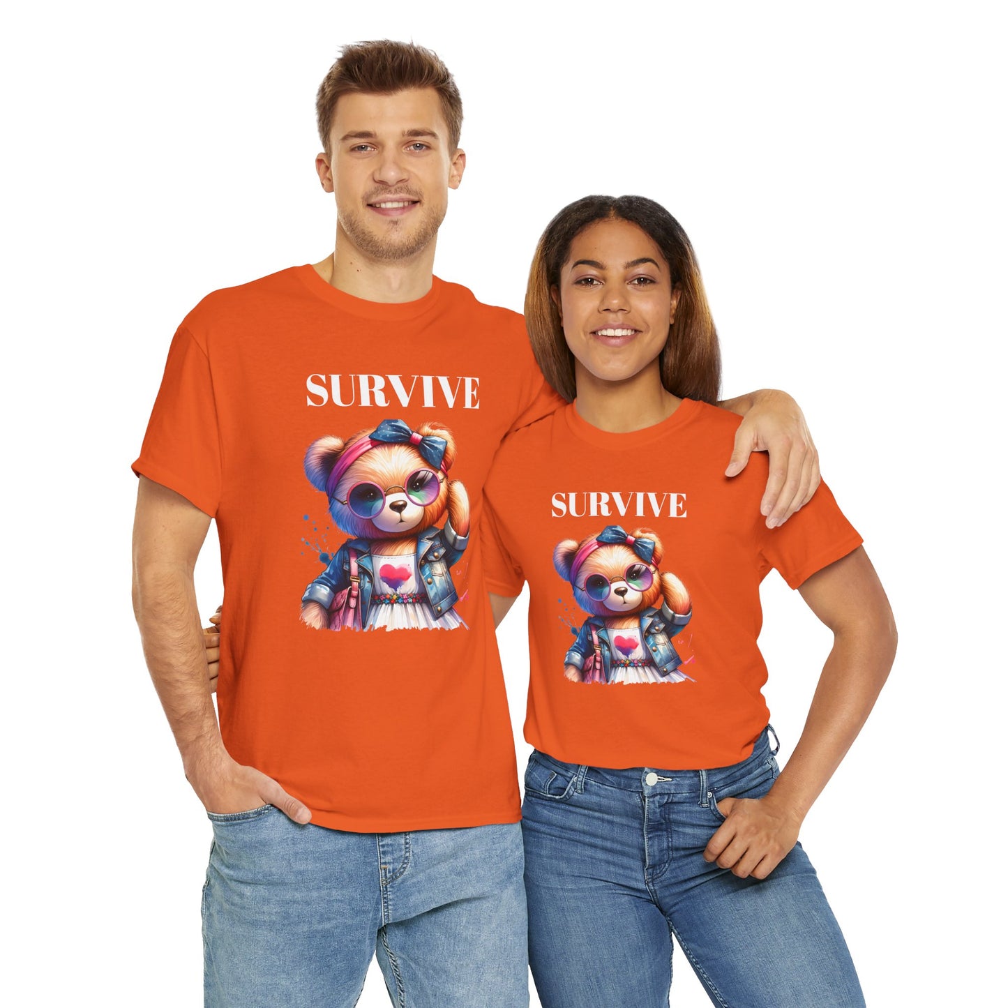 Princess Grace Survive Bear Unisex Heavy Cotton Tee Cute Graphic Tee for Casual Adventures