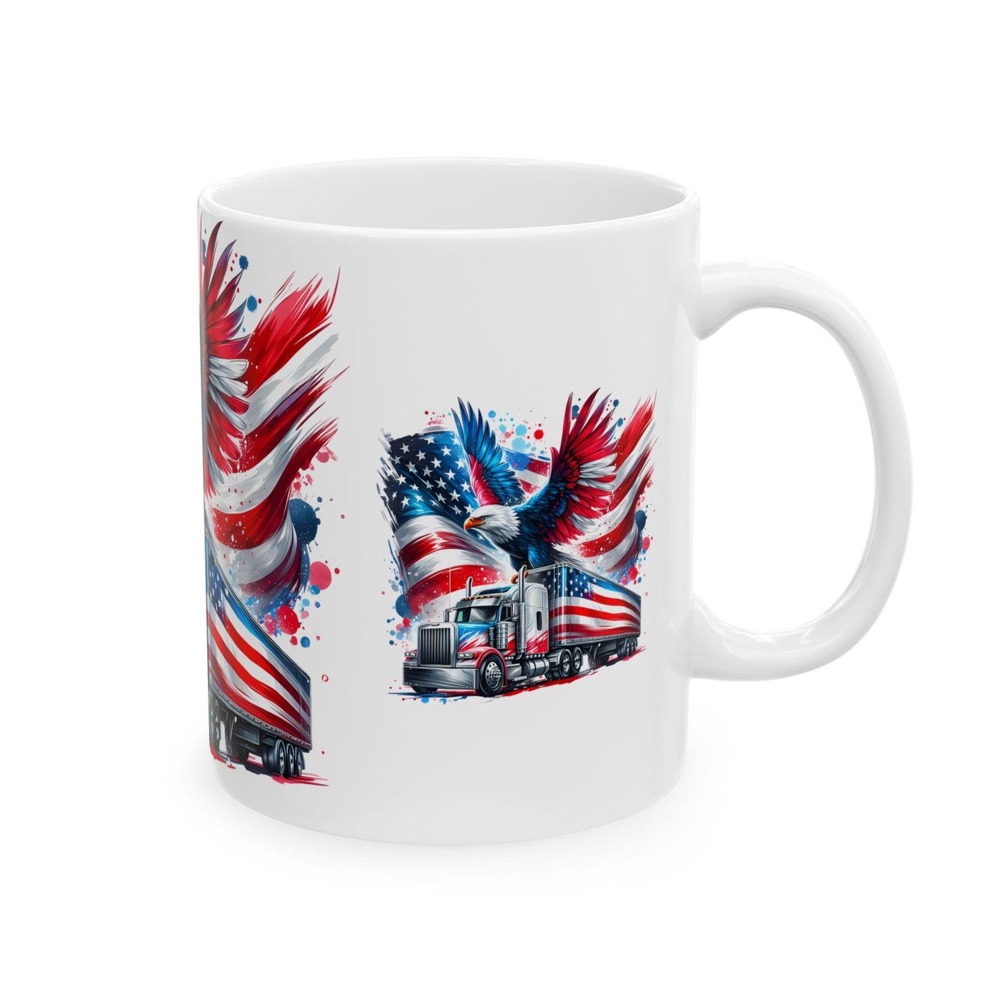 Princess Grace Patriotic Eagle Truck Ceramic Mug 11oz & 15oz Perfect for Veterans & Truck Enthusiasts
