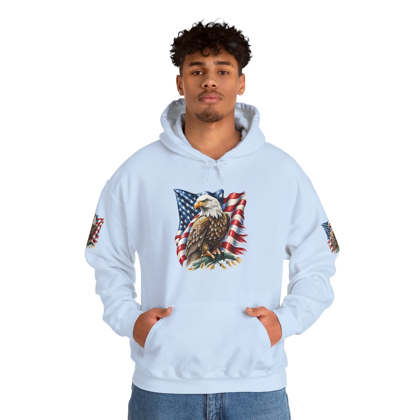 Princess Grace Patriotic Eagle Hooded Sweatshirt Unisex Heavy Blend Perfect for Memorial Day & Independence Day