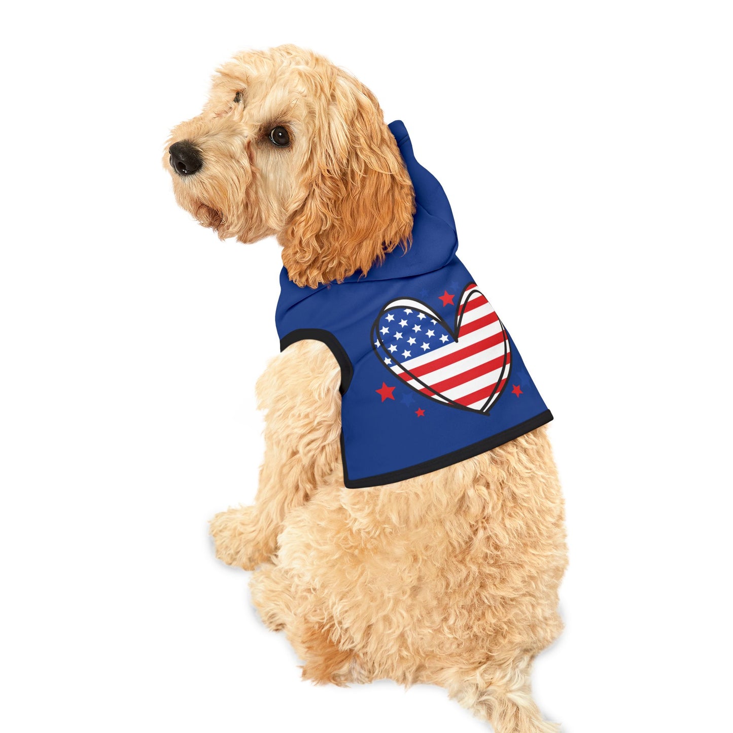 Princess Grace Patriotic Pet Hoodie Red White Blue Heart Design
