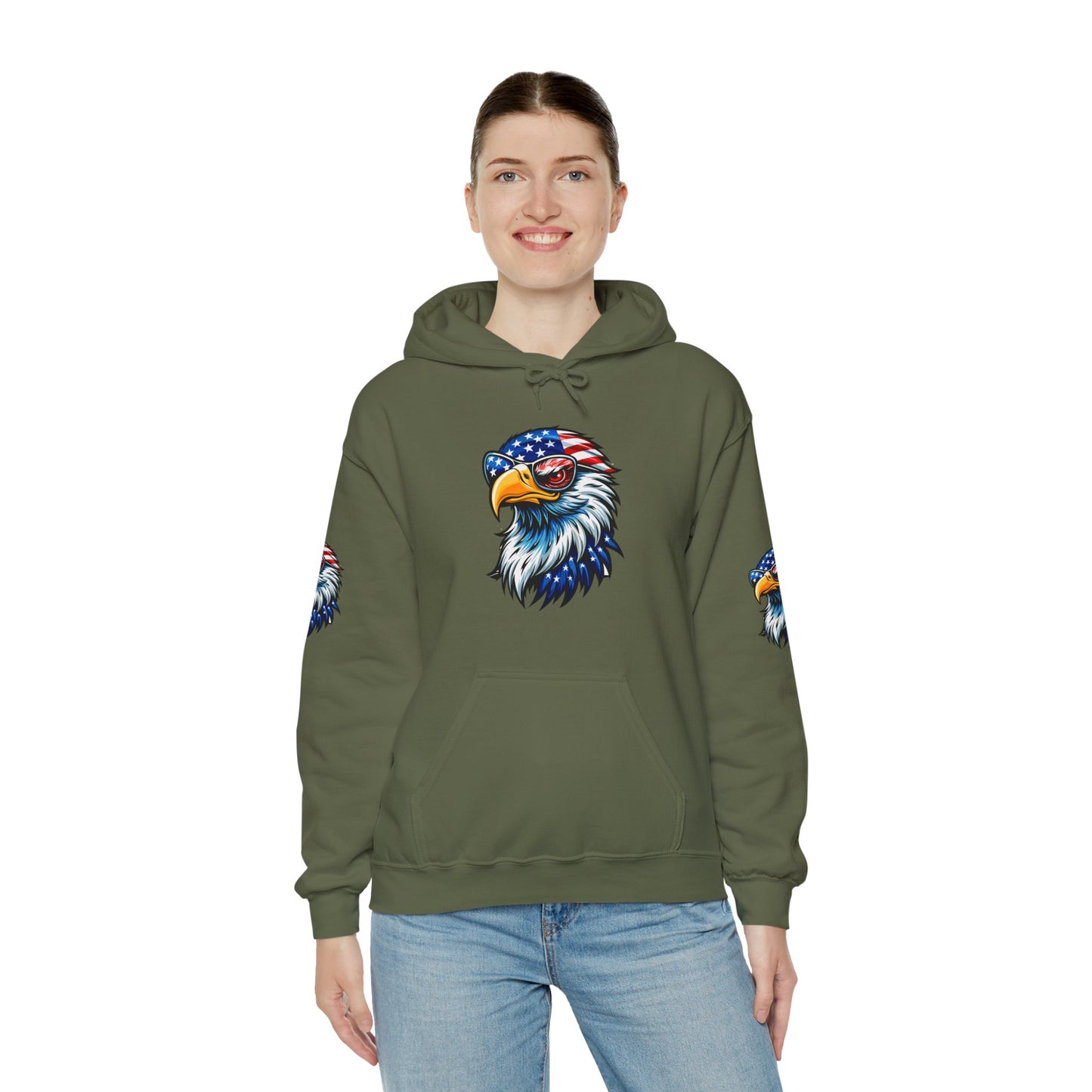 Princess Grace Patriotic Eagle Hoodie Unisex Heavy Blend Sweatshirt with USA Flag Design