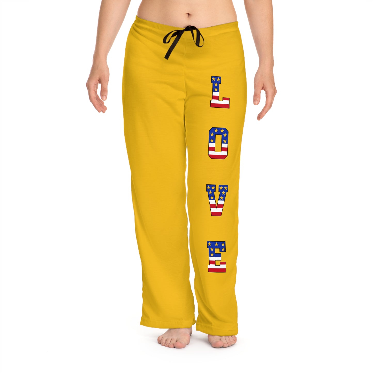 Princess Grace Cozy Pajama Pants Yellow with 'LOVE' Print Perfect for Relaxing & Celebrating