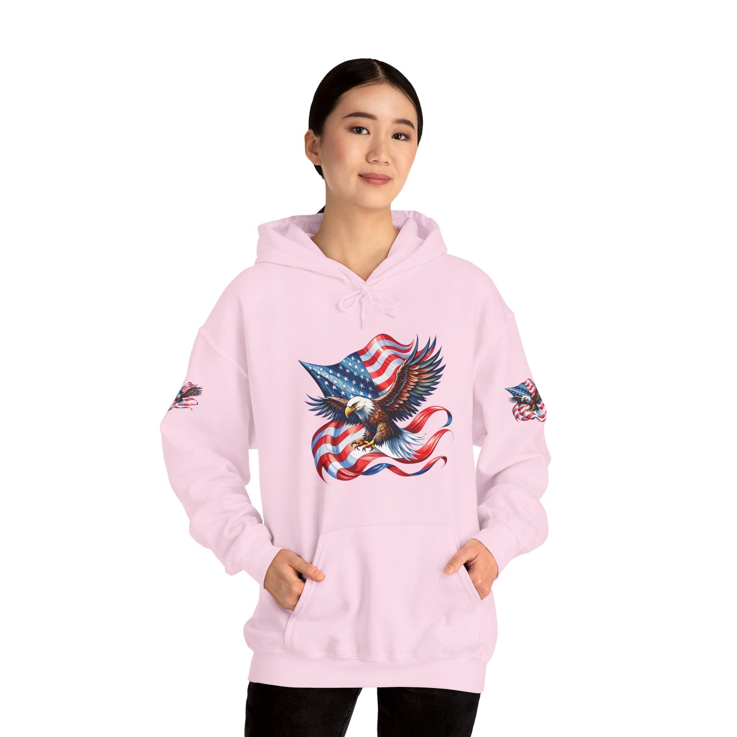 Princess Grace Patriotic Eagle Hoodie Unisex Heavy Blend Sweatshirt with American Flag Design