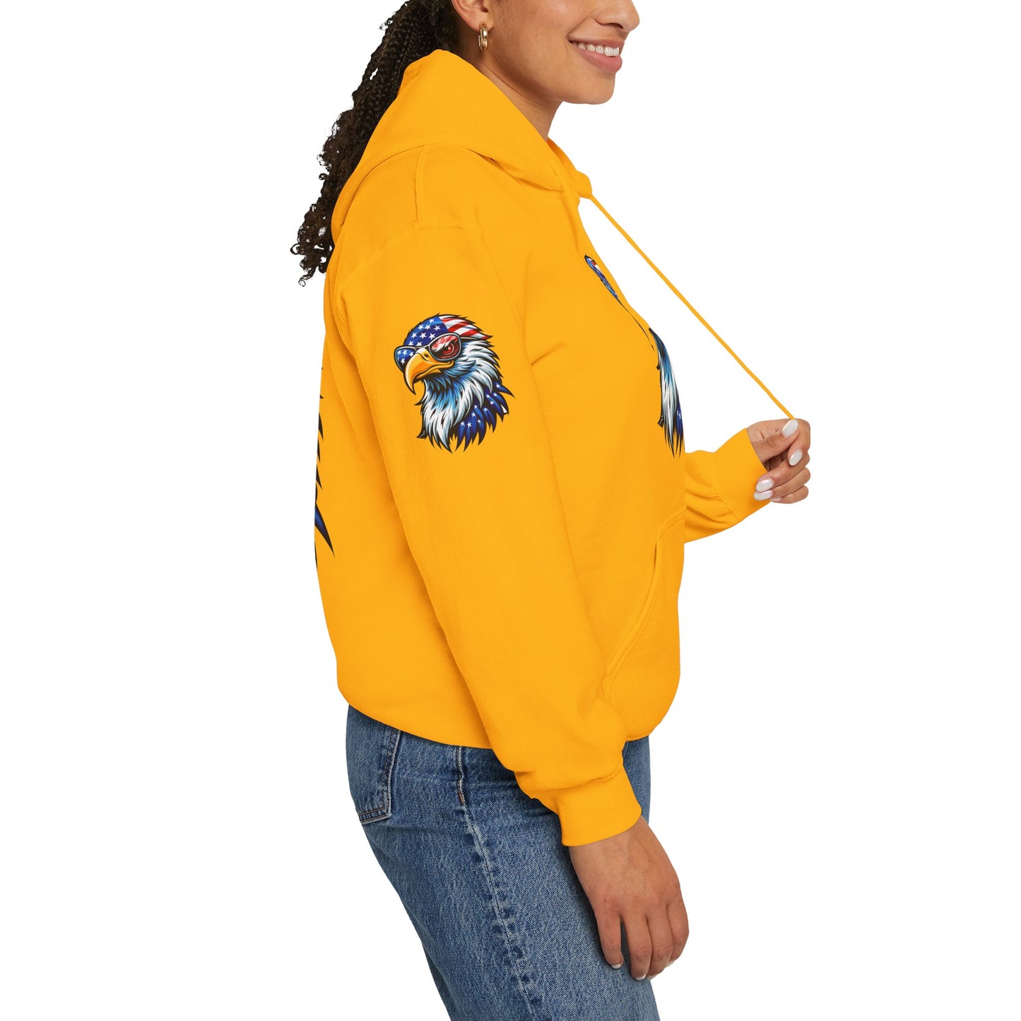 Princess Grace Patriotic Eagle Hoodie Unisex Heavy Blend Sweatshirt with USA Flag Design