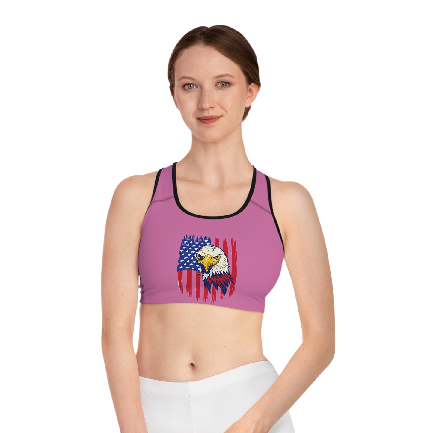 Princess Grace Patriotic Eagle Sports Bra USA Flag Design for Active Lifestyle