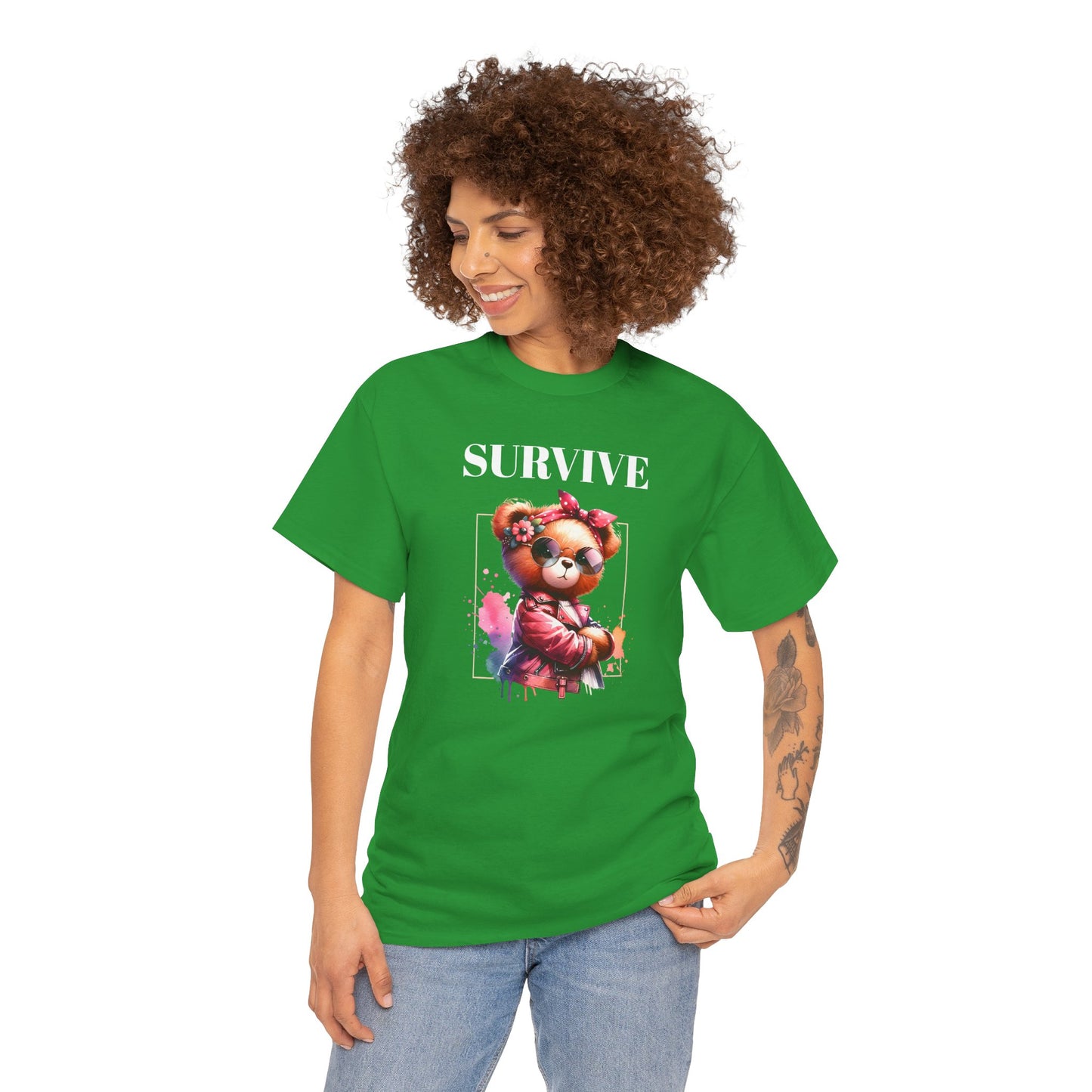 Princess Grace Survive Bear Graphic Unisex Heavy Cotton Tee Cute & Trendy T-Shirt