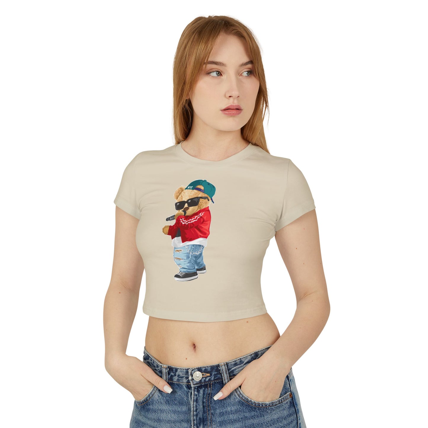 Princess Grace Trendy Women's Baby Tee with Cool Bear Design Cute & Fun Casual Shirt for Everyday Wear