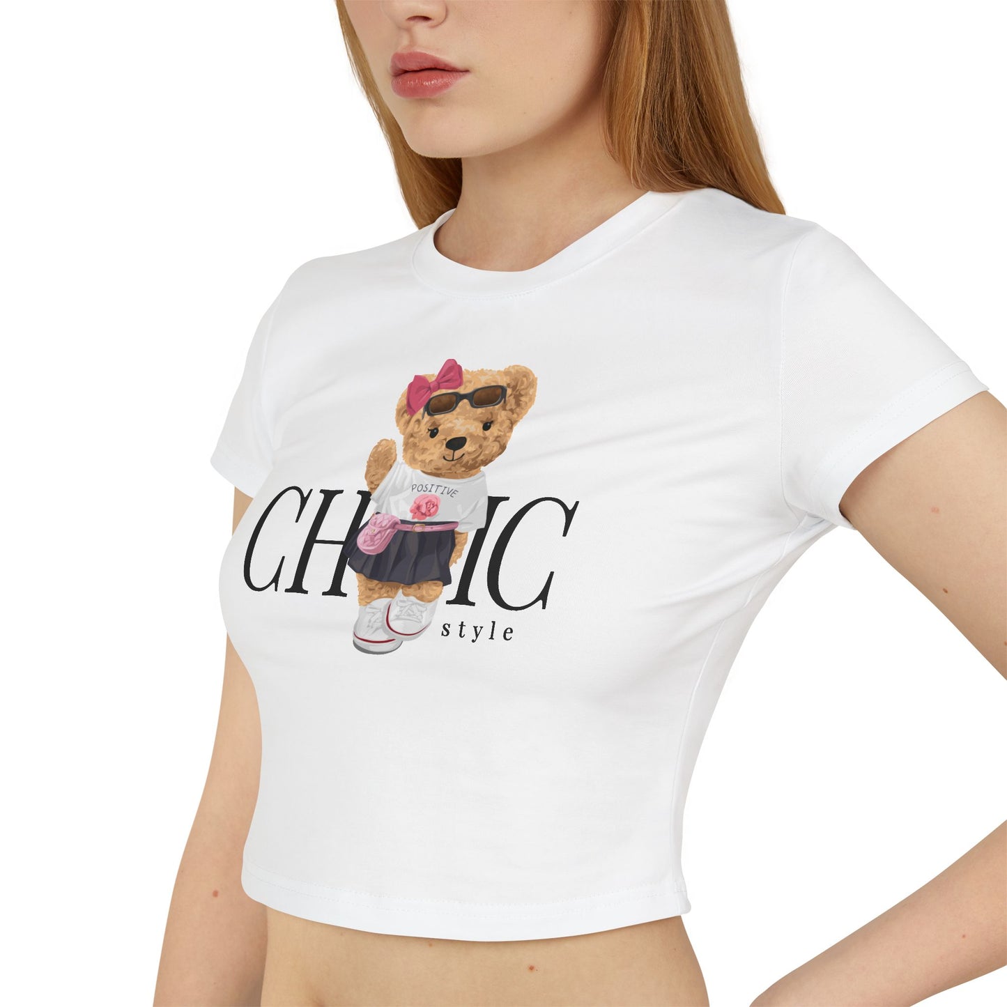 Princess Grace Chic Bear Graphic Women's Baby Tee Cute & Stylish Summer Top
