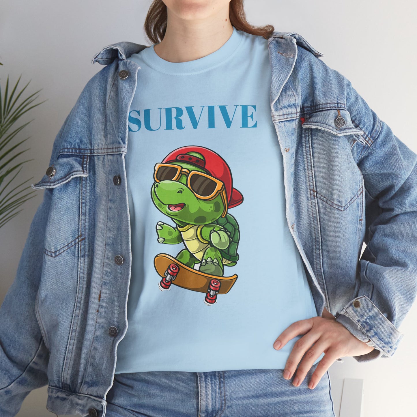 Princess Grace Cool Skateboarding Turtle Tee "Survive" Unisex Cotton T-Shirt for Fun Lovers
