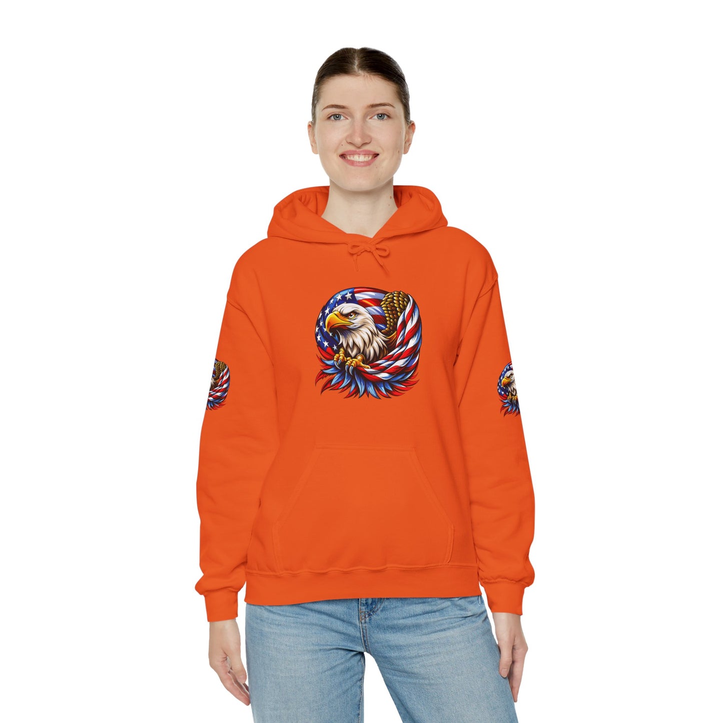 Princess Grace Patriotic Eagle Hoodie Unisex Heavy Blend Sweatshirt with American Flag Design