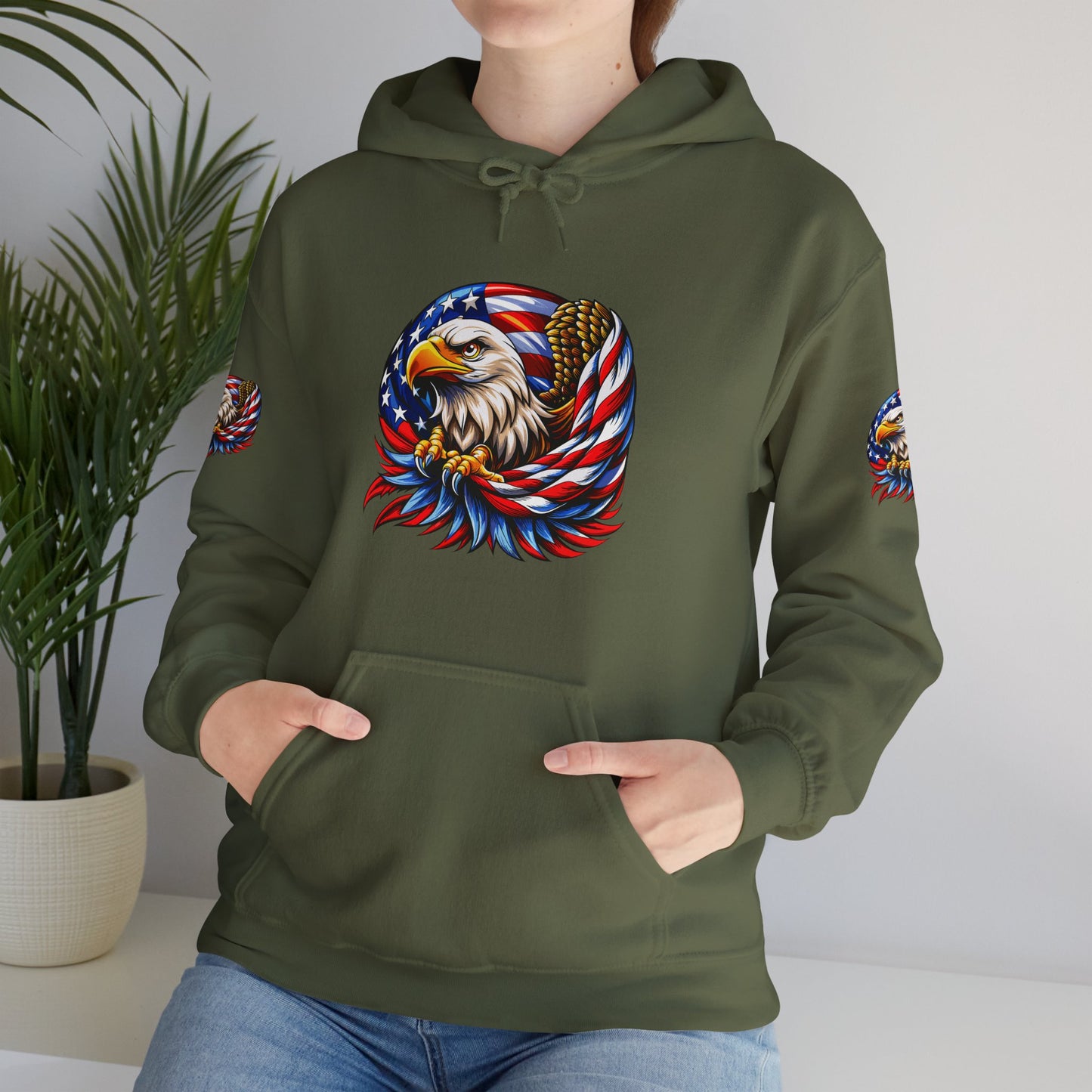 Princess Grace Patriotic Eagle Hoodie Unisex Heavy Blend Sweatshirt with American Flag Design